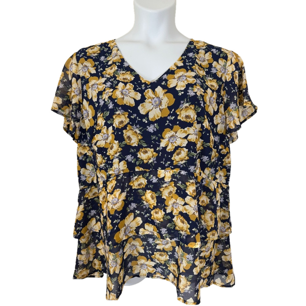 Agnes Orinda Tiered Yellow and Blue Relaxed Blouse SKU0253